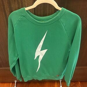 Aviator Nation Green Sweatshirt with White Lightning Bolt